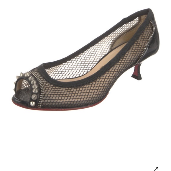 Christian Louboutin Patent Leather Pumps in Black Studded Peep-Toes 36 - Picture 1 of 5